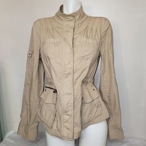 Express Casual Beige Tan Zip Up Utility Jacket